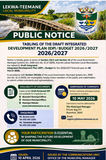 Public Notice  Tabling of IDP 2026 2027